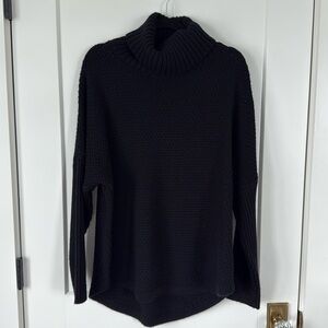 DoRose tunic length, cowl neck sweater, in black